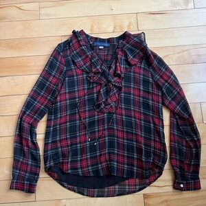 Tommy Hilfiger Plaid Ruffle Tie-Neck Blouse – Size S